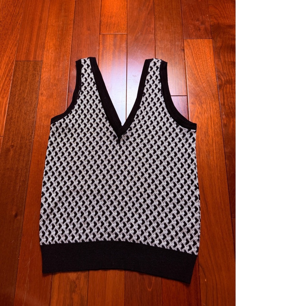 Zara Knit Womens Gold Black Metallic Geometric V-Neck Sweater Vest Size M